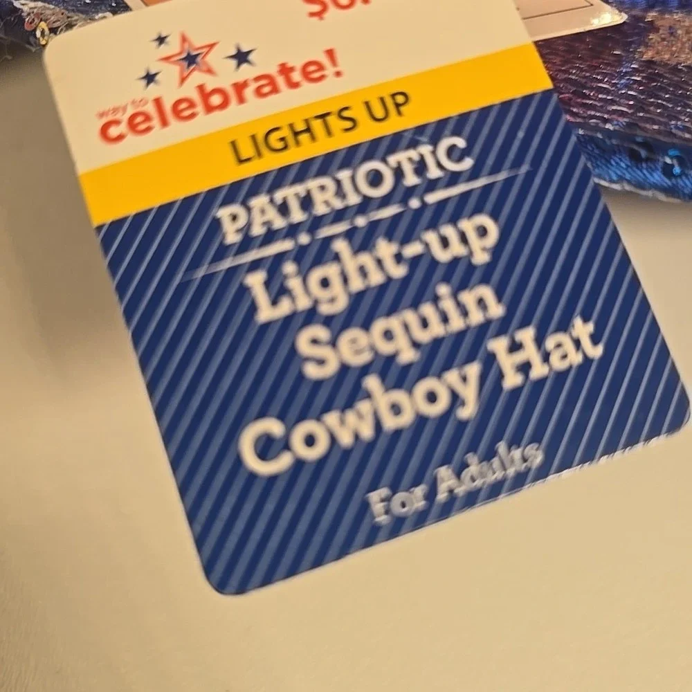 Way to Celebrate 2 Unisex‎ Light Up Sequins Red White Blue Cowboy Hats Team USA